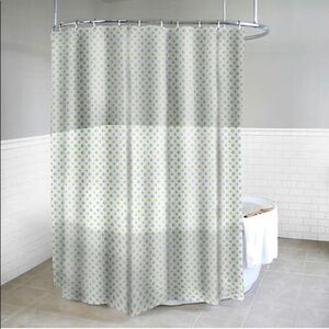 Dot Azure Shower Curtain in Yellow Metal Grommets